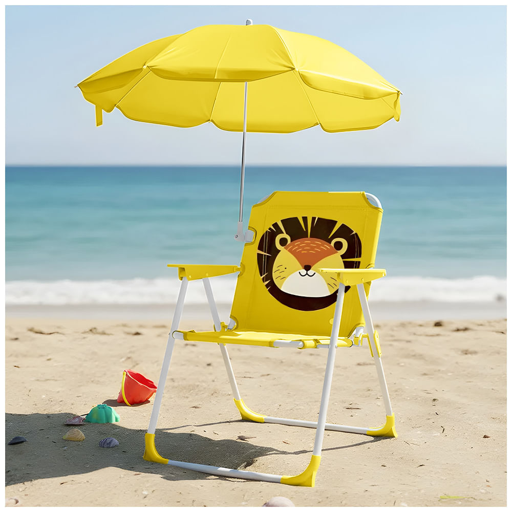 Silla para Niños Plegable con Sombrilla Diseño León Amarillo XC6