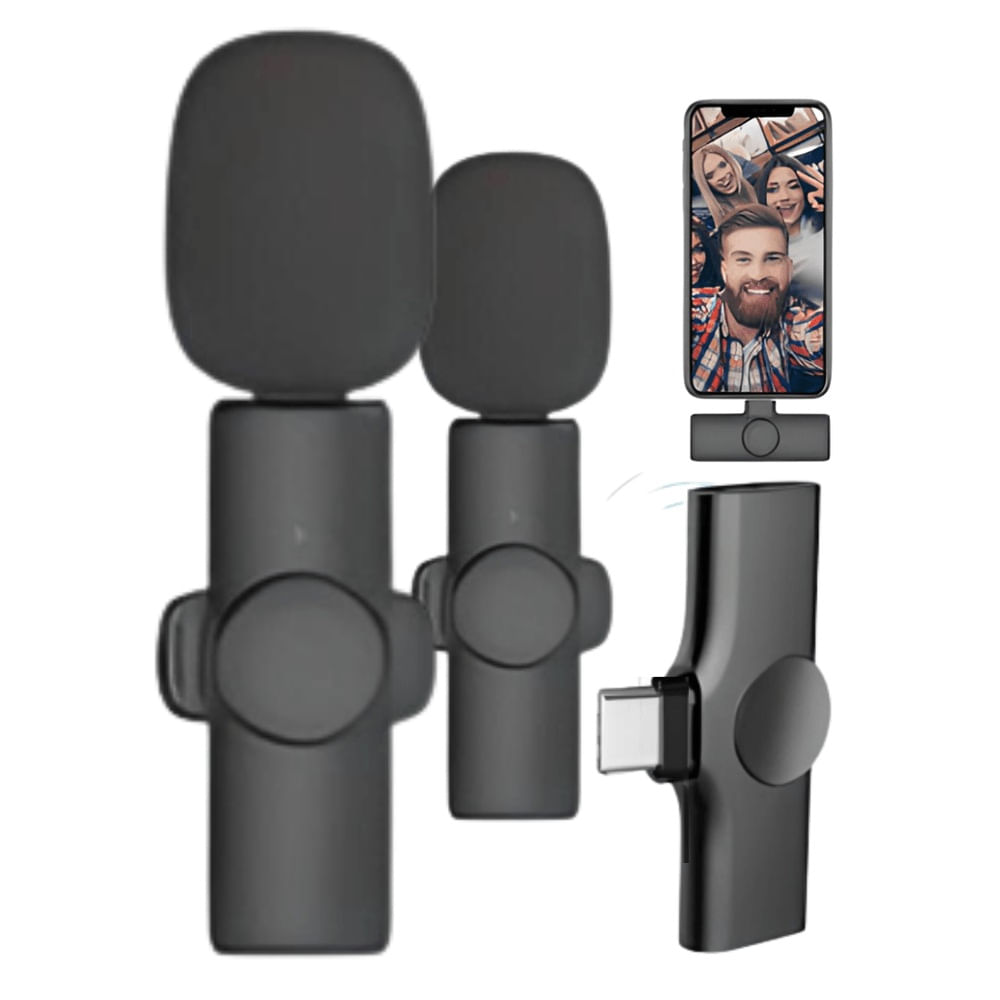 MICRÓFONO SOLAPERO DOBLE MINI INALÁMBRICO RECARGABLE TIPO C ANDROID K11
