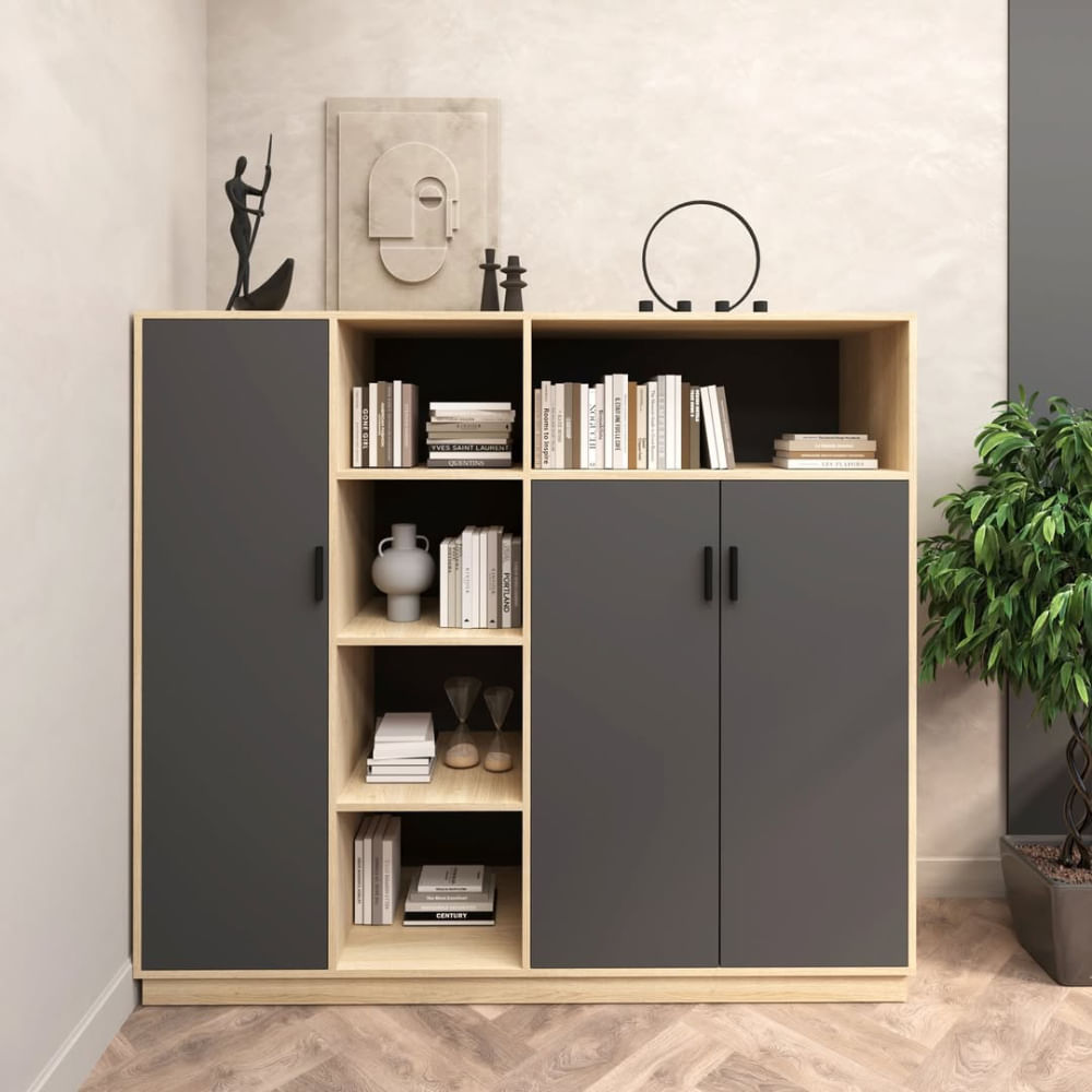 Aparador Kiara 3 puertas Negro y Marron| Masiva Home