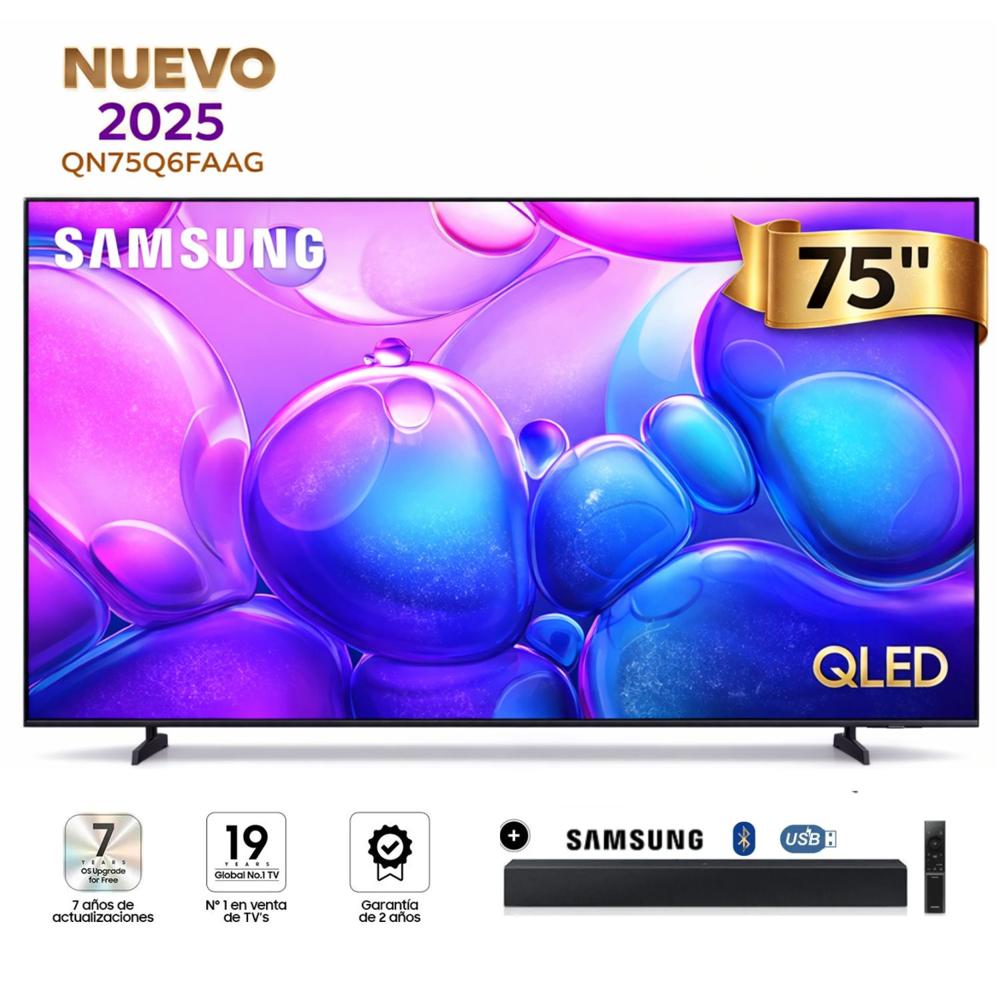 Televisor Samsung 75 Qled QN75Q6FAAGXPE 4k UHD Mas Soundbar Samsung HW-C400