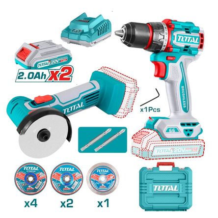 Combo Taladro atornillador 66nm - Amoladora - 2 bateria y cargador Total TCKLI20766 Combo Taladro atornillador 66nm - Amoladora - 2 bateria y cargador Total TCKLI20766