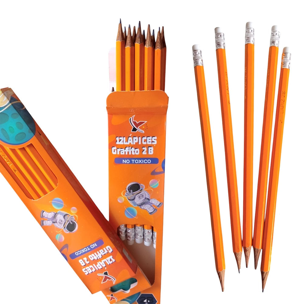 2 Cajas de Lapices Hezagonal Grafito 2B Lapiz con Borrador
