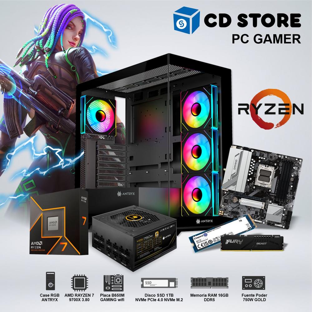PC Gamer - RYZEN 7 9700X RAM 16GB SSD 1TB CASE RGB FUENTE GOLD 750W