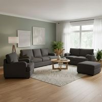 Juego de sala Mara Ambienta Home 3-2-1 y banqueta de regalo color gris oscuro