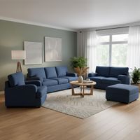 Juego de sala Mara Ambienta Home 3-2-1 y banqueta de regalo color azul