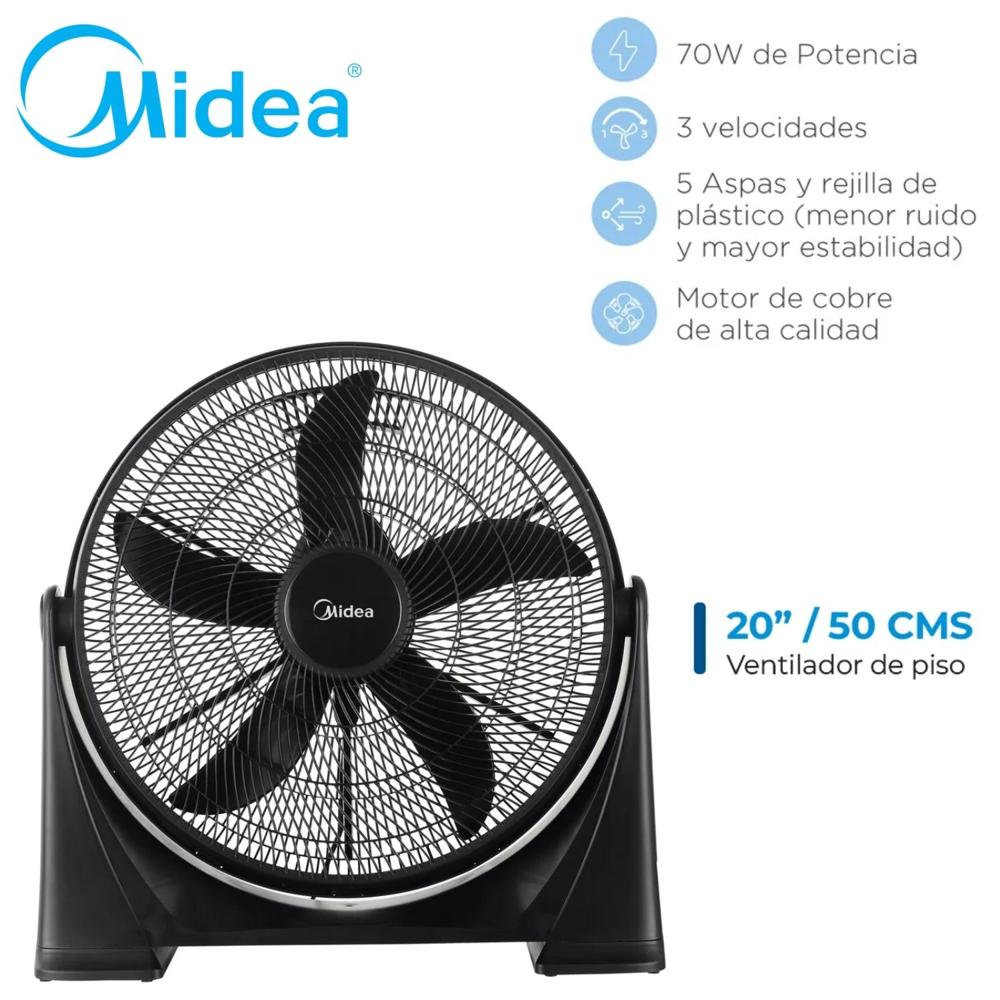 Ventilador Versátil de Piso 20 Pulg Midea 70 Watts Negro