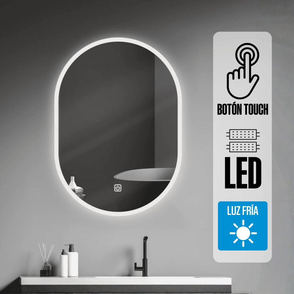 Espejo LED Orange Oval 49x70cm 4mm Luz en Marco Blanca