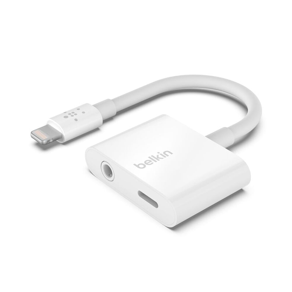 Adaptador Belkin F8J212BTWHT Lightning y 3.5mm Audio, compatibilidad iPhone, blanco