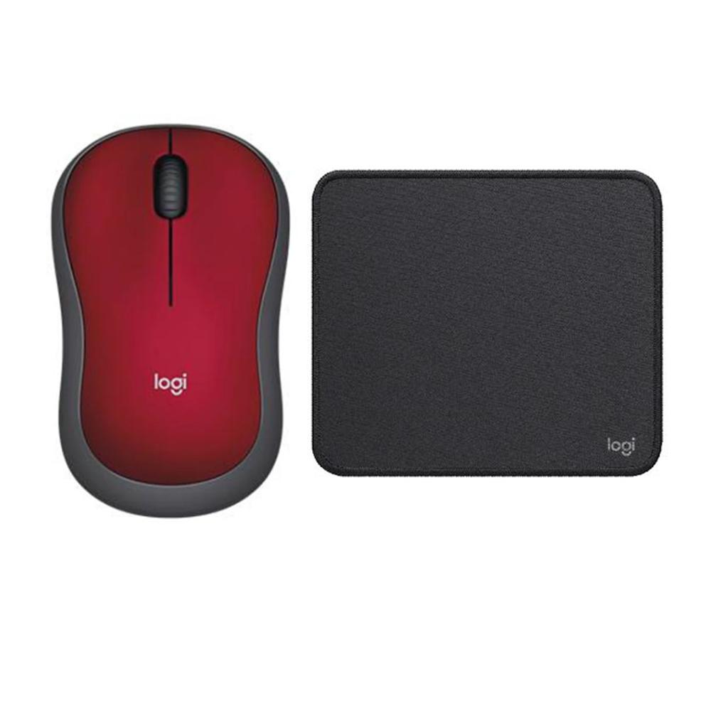 COMBO LOGITECH MOUSE M185 ROJO Y PAD MOUSE NEGRO