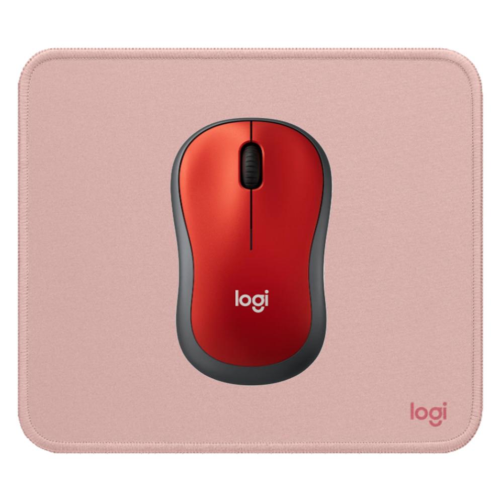COMBO LOGITECH MOUSE M185 ROJO Y PAD MOUSE ROSADO