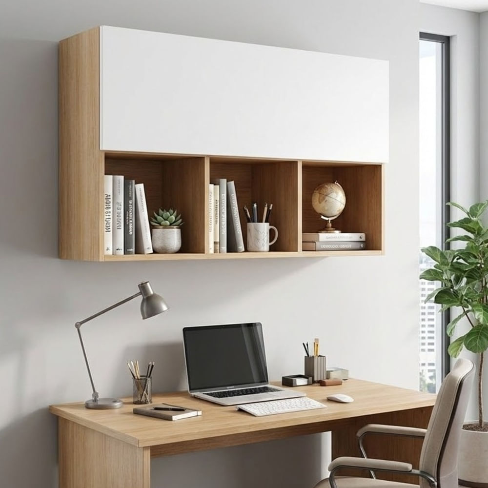 Librero flotante de melamina Panela y Blanco