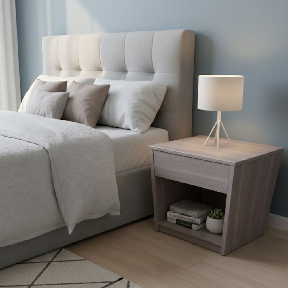 Velador mesa de noche 1 cajón y nicho de melamina Bardolino