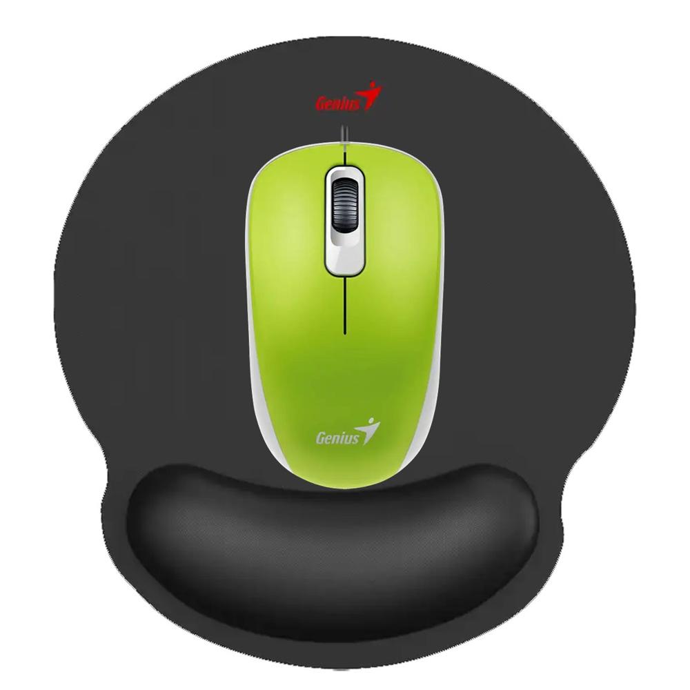KIT GENIUS MOUSE DX-110 VERDE Y PAD MOUSE G-WMP 100 CON DESCANSADOR