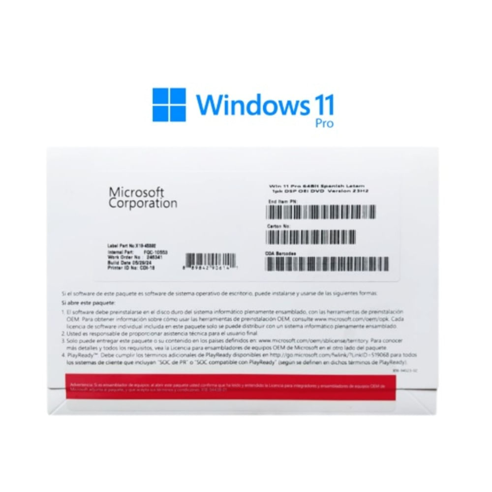 WINDOWS 11 PROFESIONAL 64BIT OEM ESPAÑOL FQC 10553   25H2