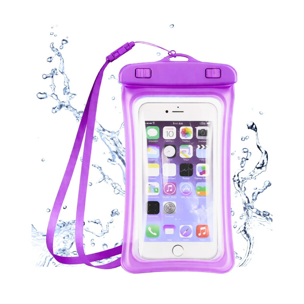 Funda Acuatica con Flotador para Celular Hermetico Morado