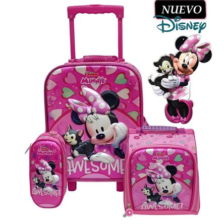 Set de Mochila con Ruedas EXTRA Oficio Lonchera y Cartuchera Minnie Mouse DLX2-MNM-163