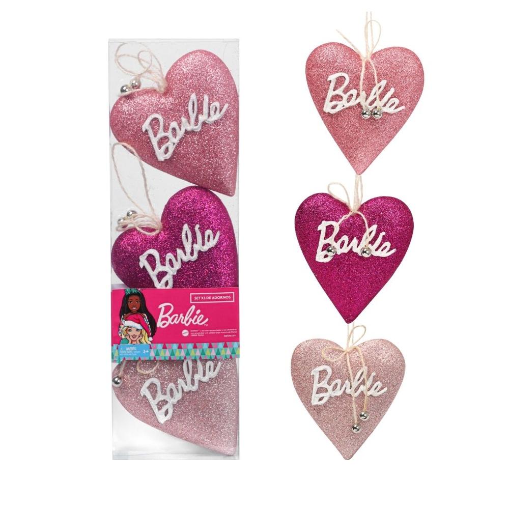 Set de adorno corazones arbol navidad Barbie X2 unds 12cm