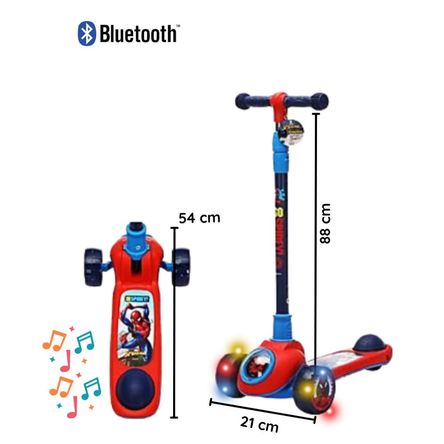 Scooter SPIDERMAN Ajustable para Niños 5 a 12 Años con Luces LED Música y Bluetooth