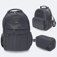 Kit Escolar Kengar - Mochila Oficio Lonchera y Cartuchera Plomo