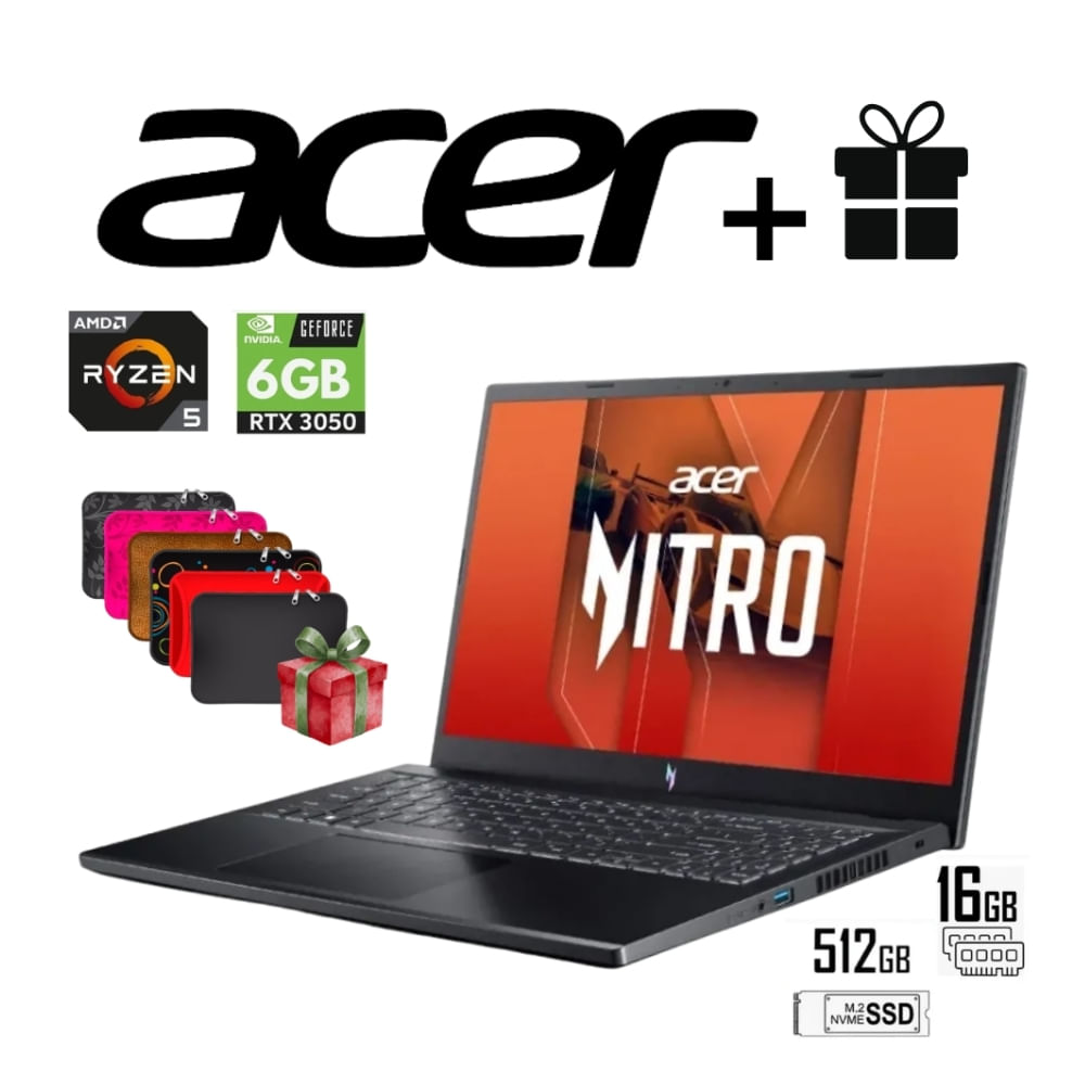 LAPTOP ACER NITRO V15 FHD AMD RYZEN 5 7535HS RAM 16GB DDR5 SSD 512GB RTX 3050 6GB