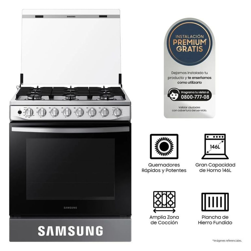 Cocina a Gas Samsung 6 hornillas con Plancha NX52T5311PSPE