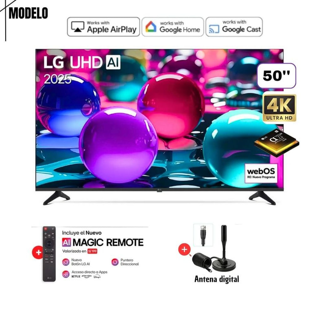 TELEVISOR LG 50 50UA7300PSB UHD 4K THINQ AI MAS CONTROL MAGIC  2025 MAS ANTENA DIGITAL