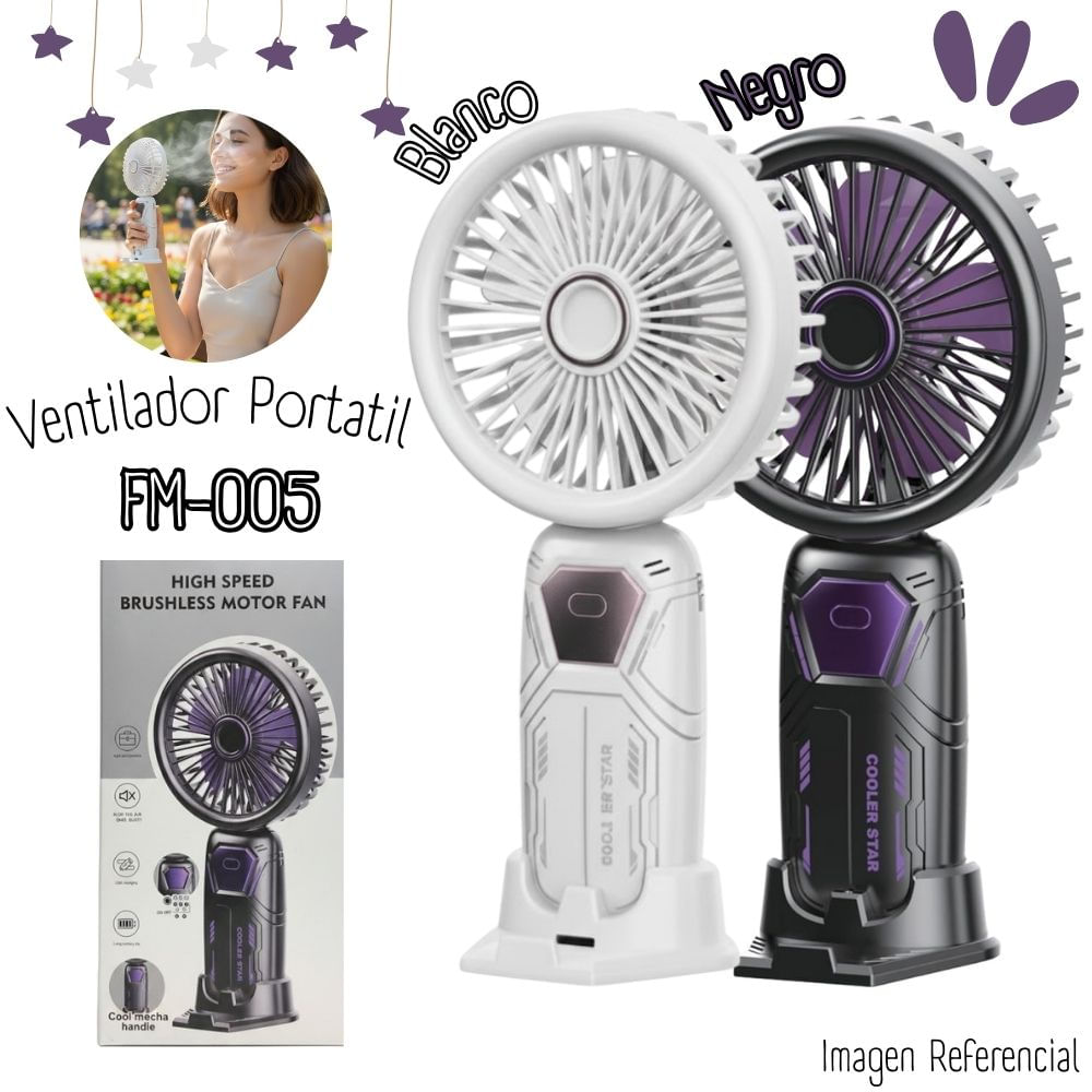 Ventilador Recargable de Mano Negro o Blanco FM-005