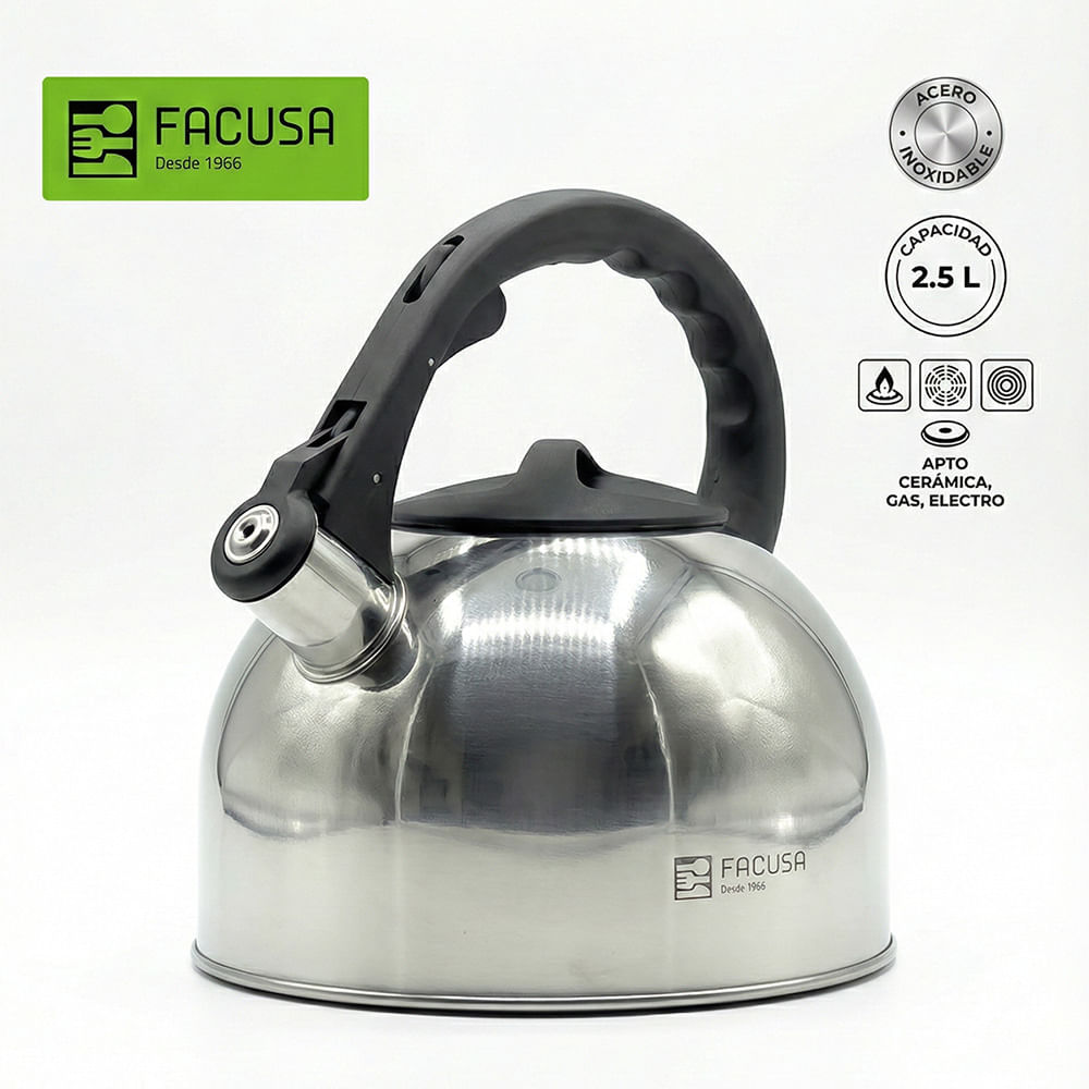 Tetera Silbadora Facusa 2.5 L Acero Inoxidable Elegant