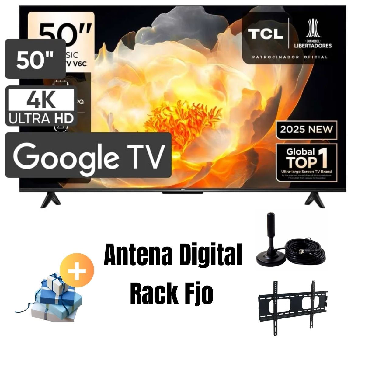 Televisor 50'' UHD 4K Google TV TCL 50V6C - Antena - Rack fijo