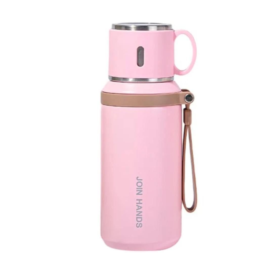 Termo 600 ml Acero Inoxidable Rosado Diseño Portátil con Asa