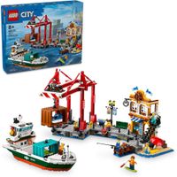 LEGO PUERTO COSTERO LEGO CITY CON BARCO DE CARGA, GRÚA Y 8 MINIFIGURAS