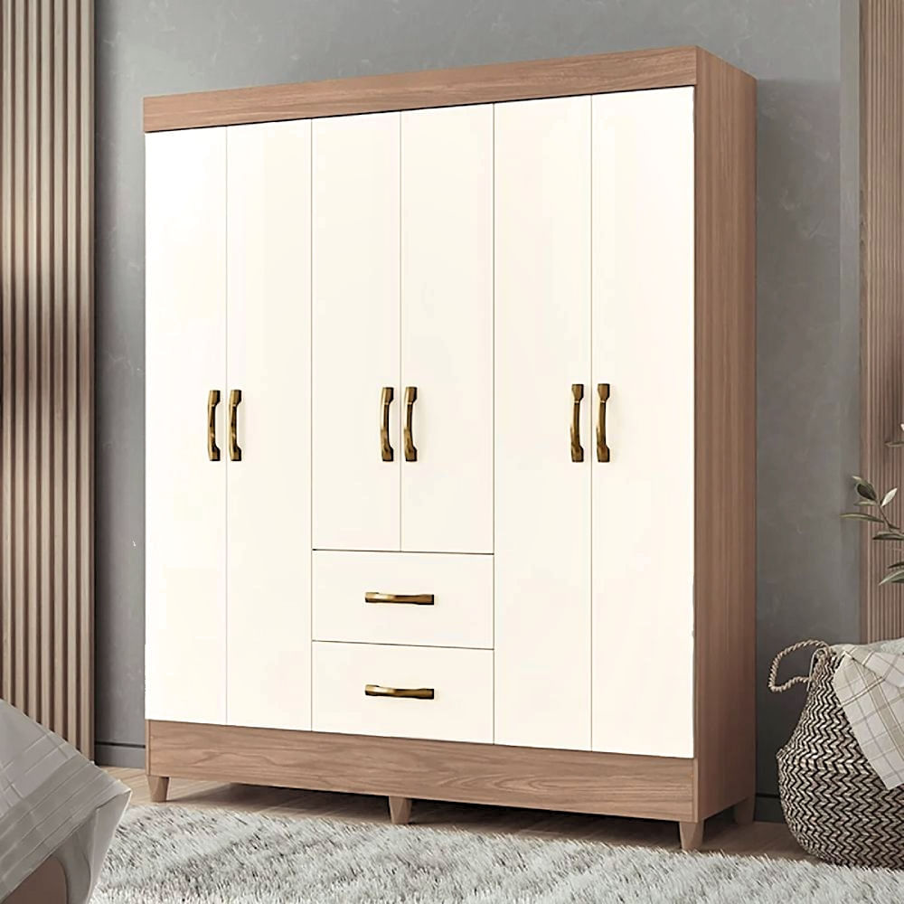 Ropero Flor 6 puertas Blanco y Marron | Masiva Home