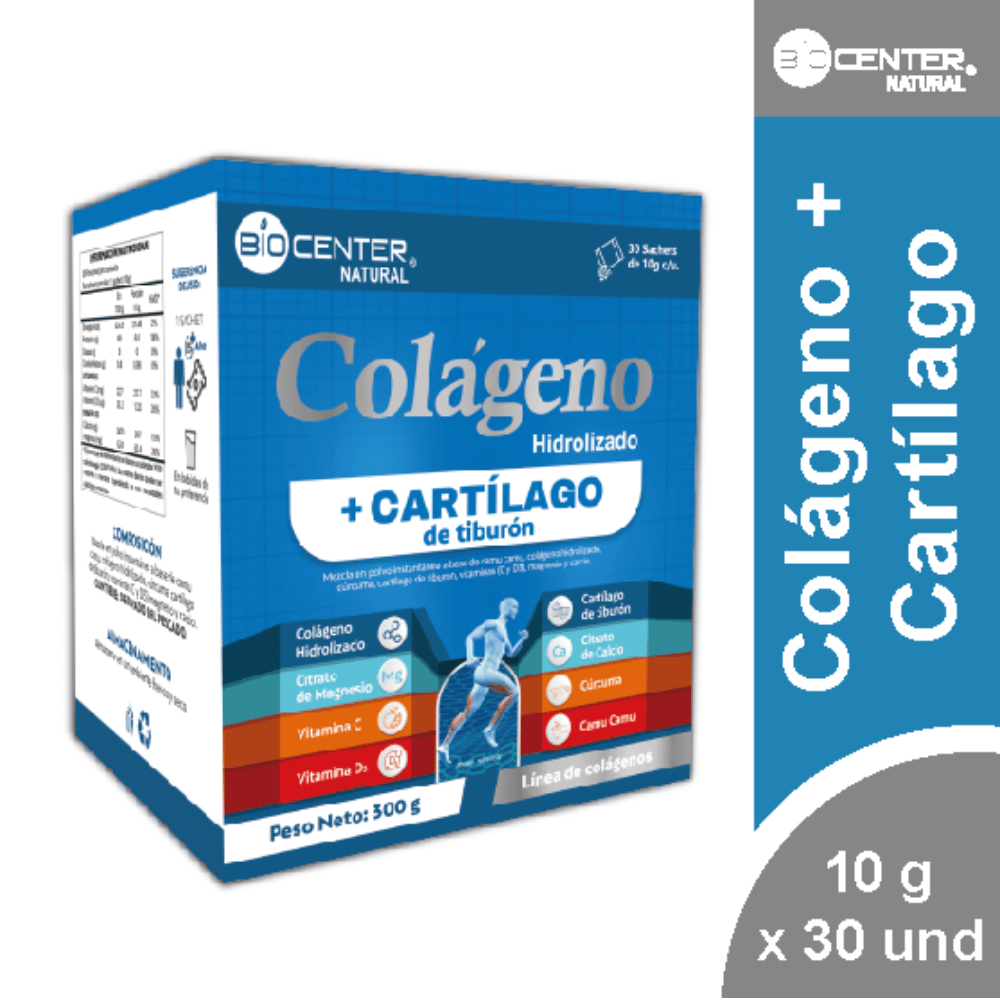 Colágeno más Cartílago de tiburón x caja 10g x 30 und