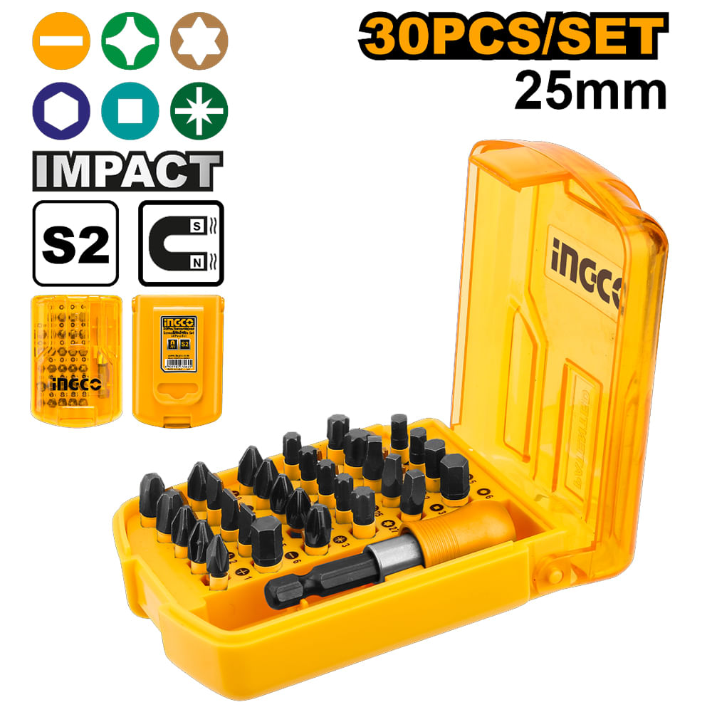 Set 30 Puntas de Impacto para Atornillar Imantadas con Extensión Ingco 25MM AKSD68303