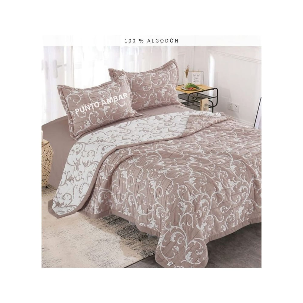 Cubrecama Bordado + Juego de Sábanas King 100% Algodón