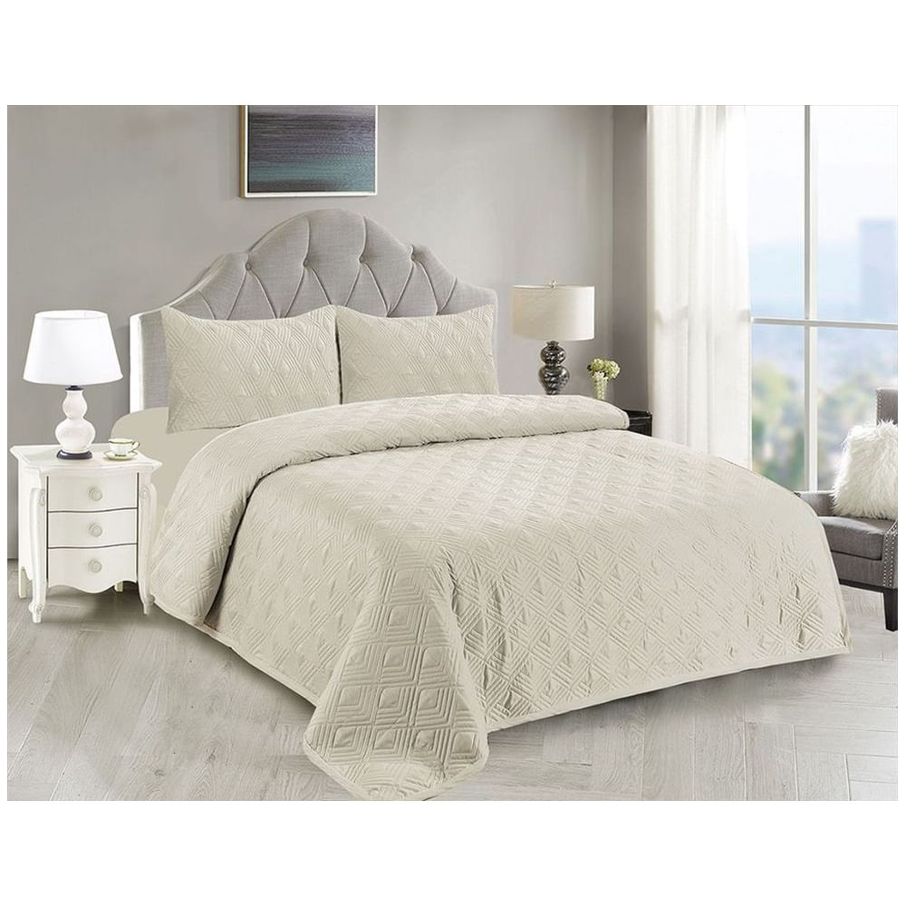 Cubrecama + Juego de sábanas 2 plazas 100% Algodón - BEIGE