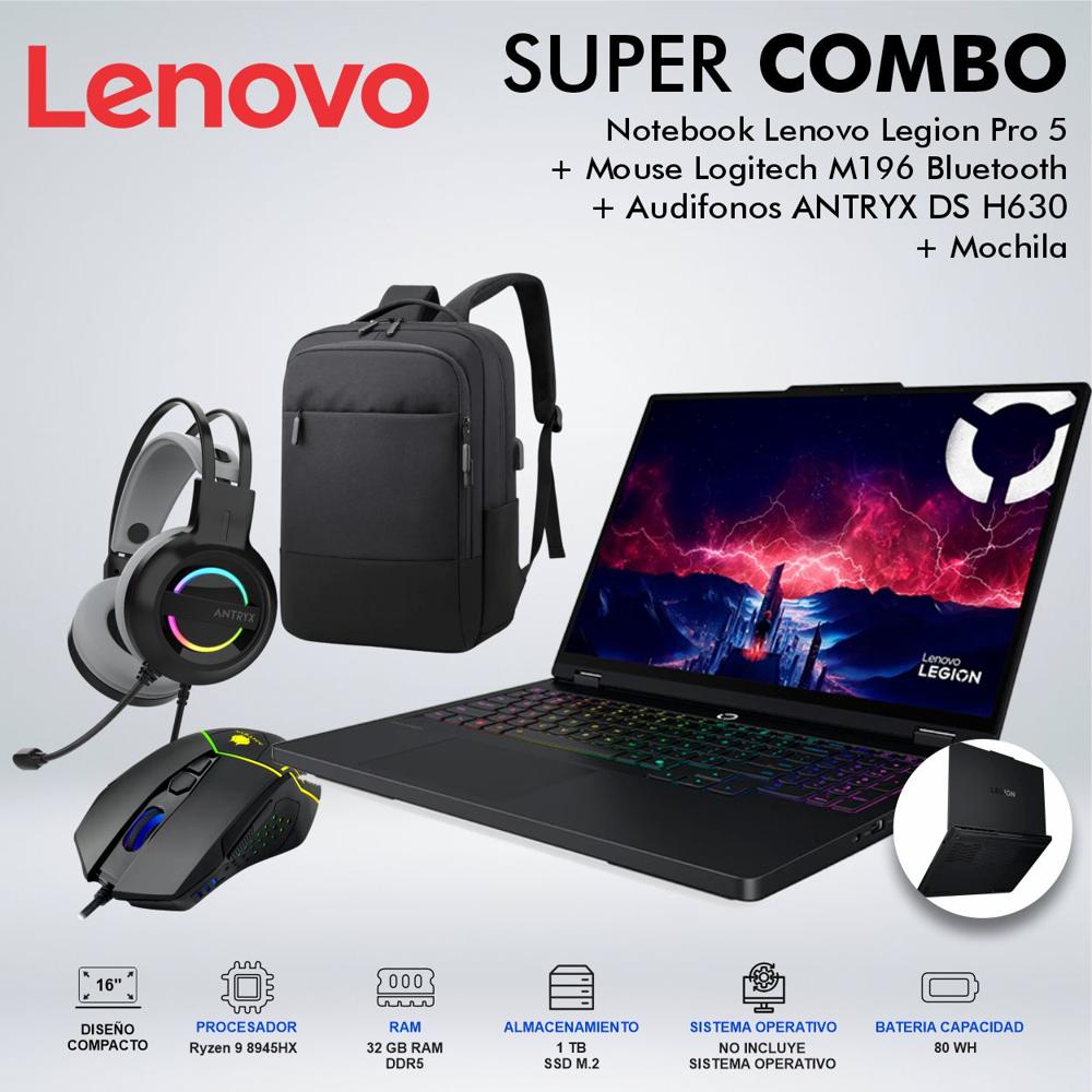 LAPTOP GAMING LENOVO LEGION PRO 5 AMD RYZEN 9 8945HX MEMORIA 32GB DISCO 1TB  83LT002MLMCDSPE