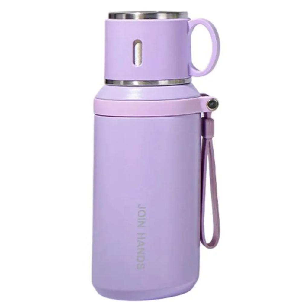 Termo de Acero Inoxidable 600 ml Lila con Asa y Cinta Portátil