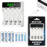 Kit Cargador Inteligente de Pilas mas 4 AA y 4 AAA Ni-MH con Pantalla LCD 4 puestos