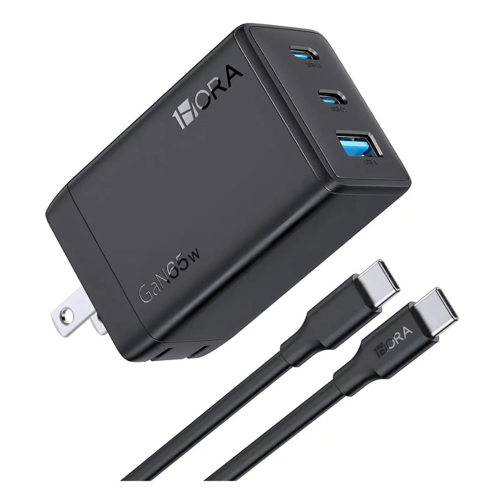 Cargador Tipo C 65w Gan De 3 Puertos Cable Tipo C 2m 1hora