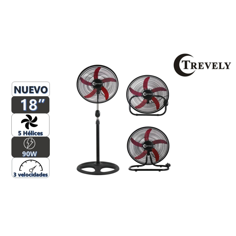 Ventilador 3 en 1 18"" TREVELY VT-1832 - 90W - rojo