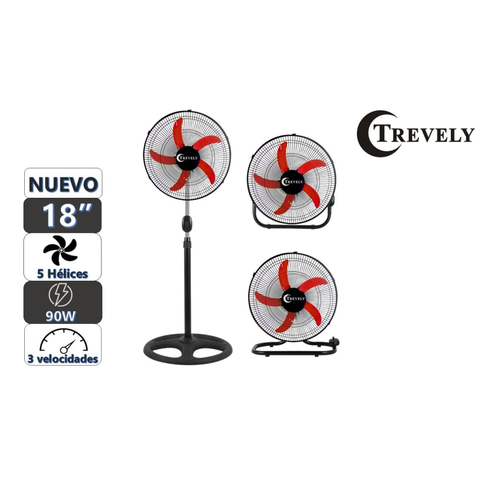 Ventilador 3 en 1 18"" TREVELY VT-1834 - 90W - rojo