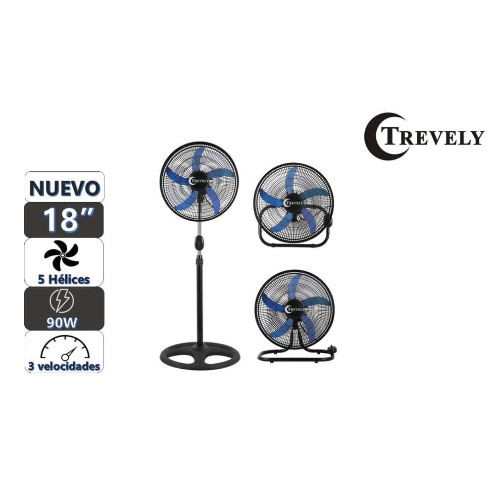 Ventilador 3 en 1  18"" TREVELY VT-1832 - 90W - azul