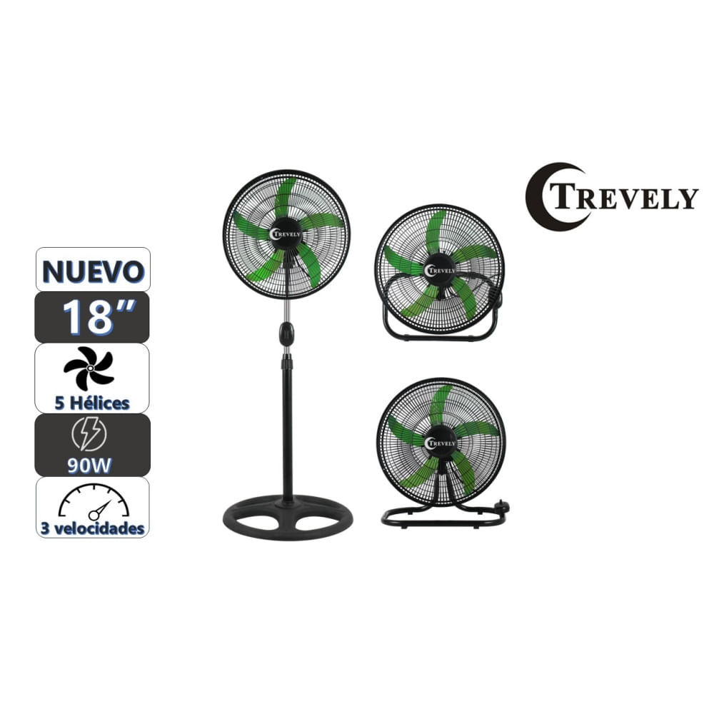 Ventilador 3 en 1  18"" TREVELY VT-1832 - 90W - verde