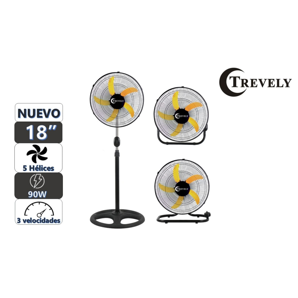 Ventilador 3 en 1  18"" TREVELY VT-1834 - 90W - amarillo
