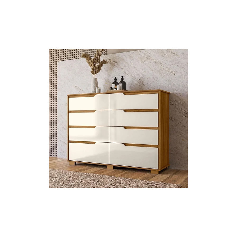 Cómoda Moderna Maphew 8 Cajones Marrón y Blanco RR MUEBLES