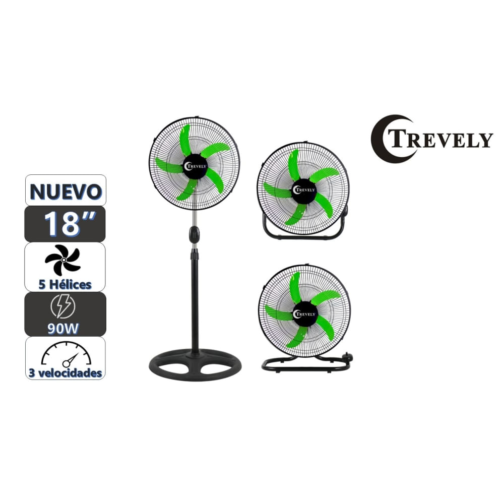 Ventilador 3 en 1 18"" TREVELY VT-1834 - 90W - verde