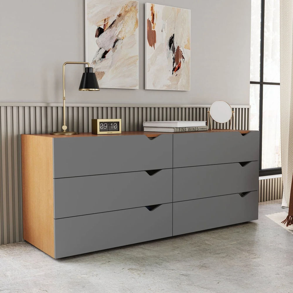 Cómoda Moderno Sam 8 Cajones Marrón y Plomo RR MUEBLES