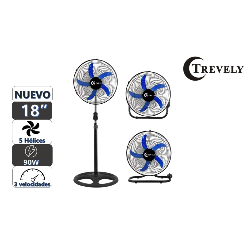 Ventilador 3 en 1 18"" TREVELY VT-1834 - 90W - azul