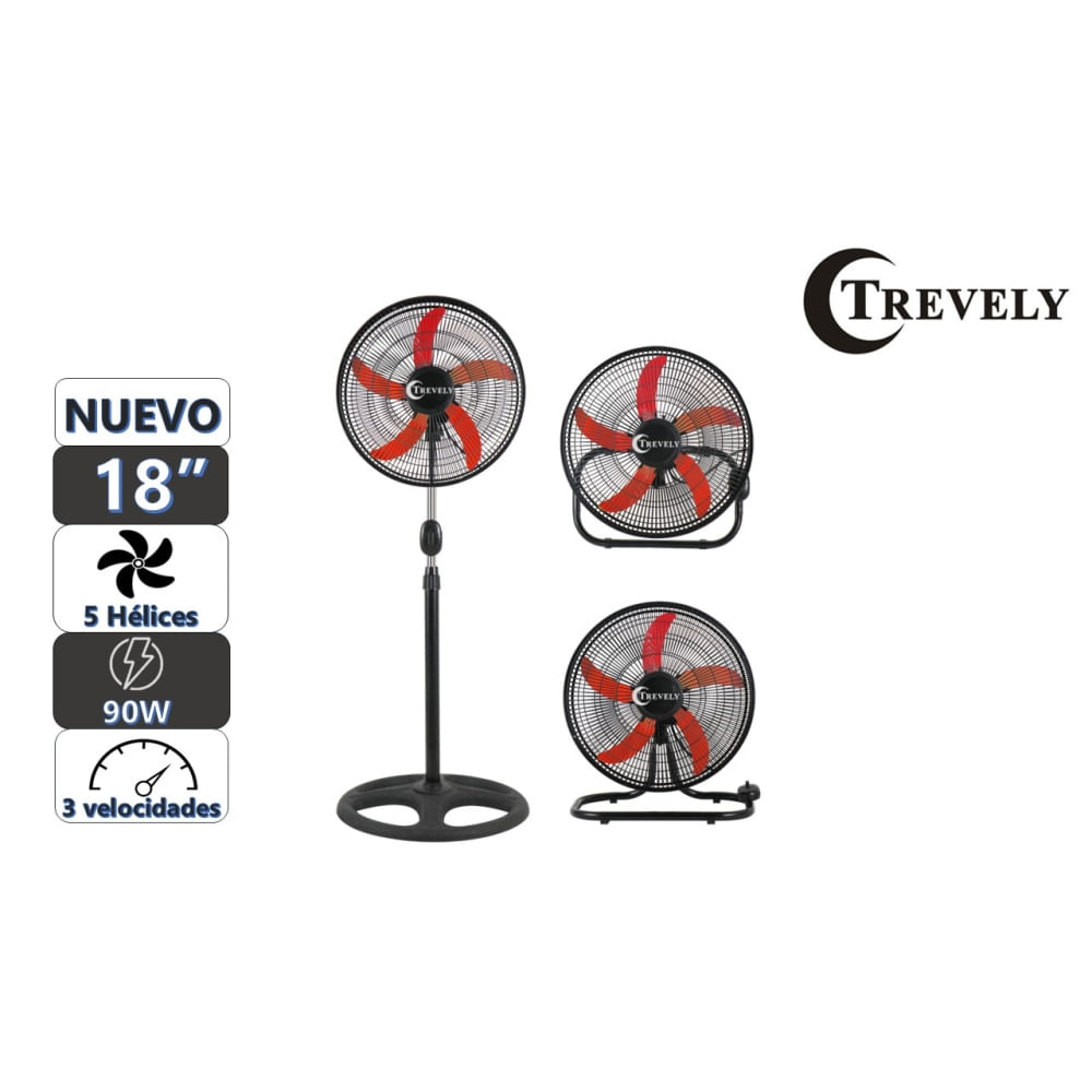 Ventilador 3 en 1 18"" TREVELY VT-1832 - 90W - naranja